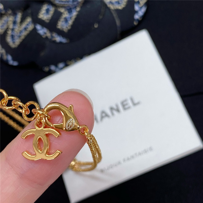 Ch**el black and white button double chain bracelet