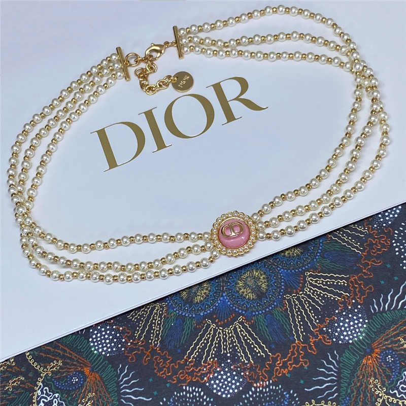 D10r glass bead triple pearl choker necklace