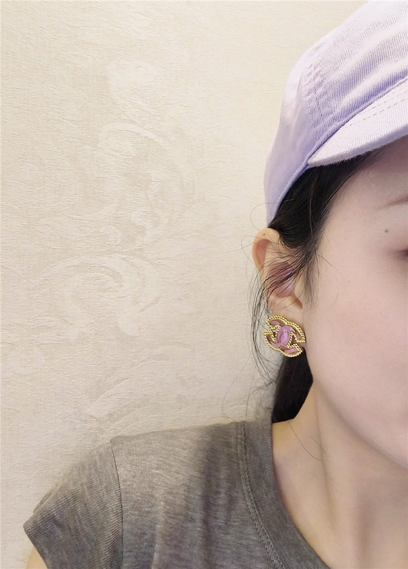 Ch**el pink gold double c stud earrings