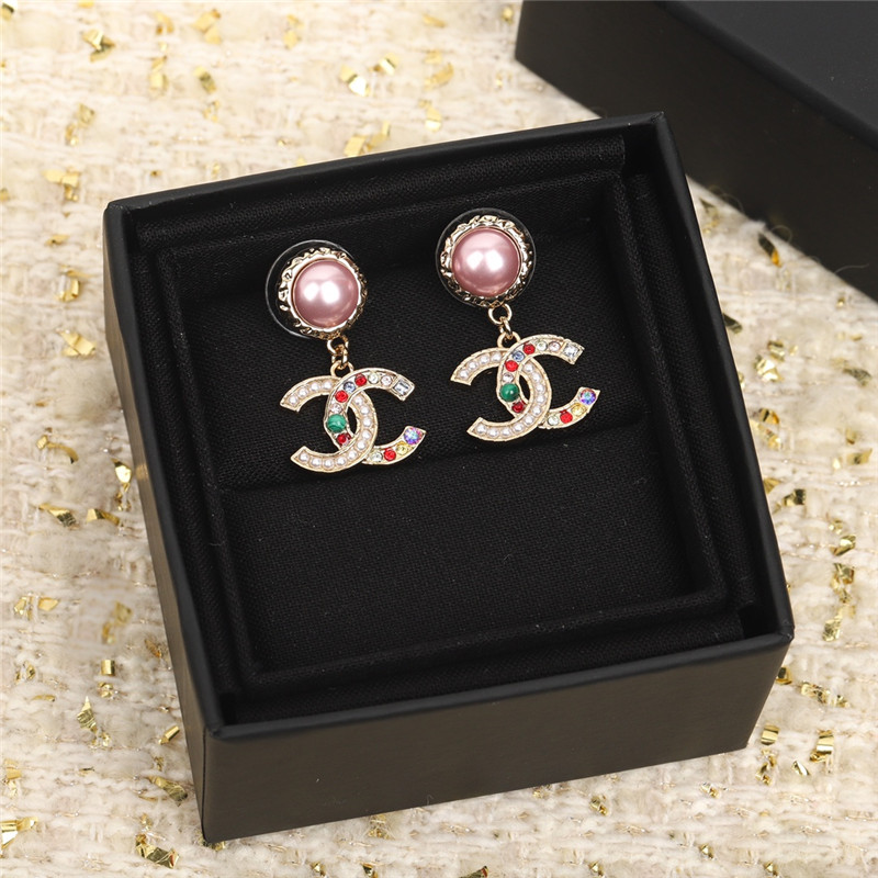 ch**el colorful D1am0nd double c stud earrings