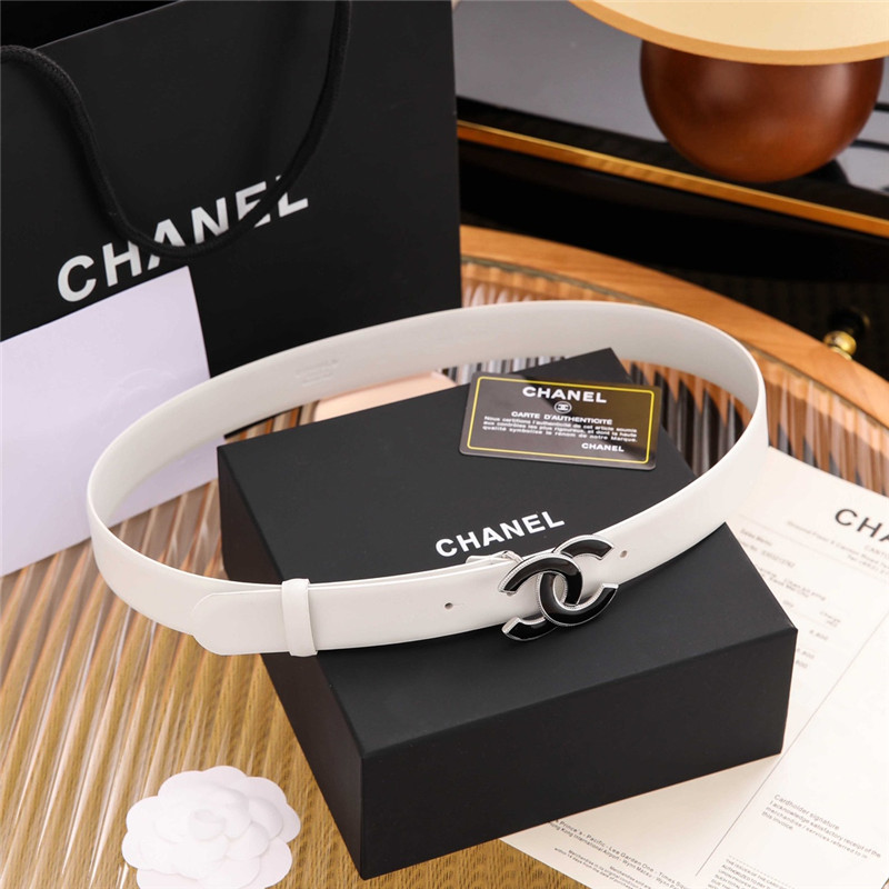 Ch**el white interlocking cc logo belt