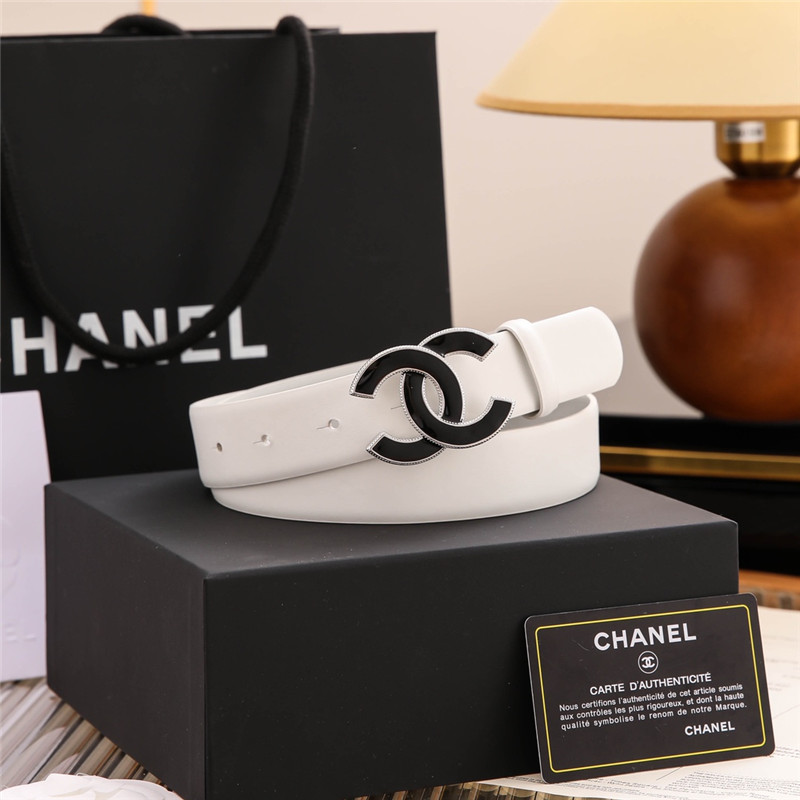 Ch**el white interlocking cc logo belt