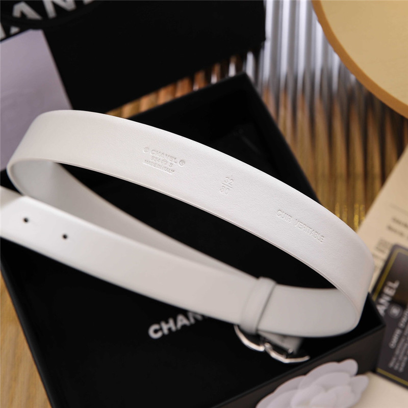 Ch**el white interlocking cc logo belt