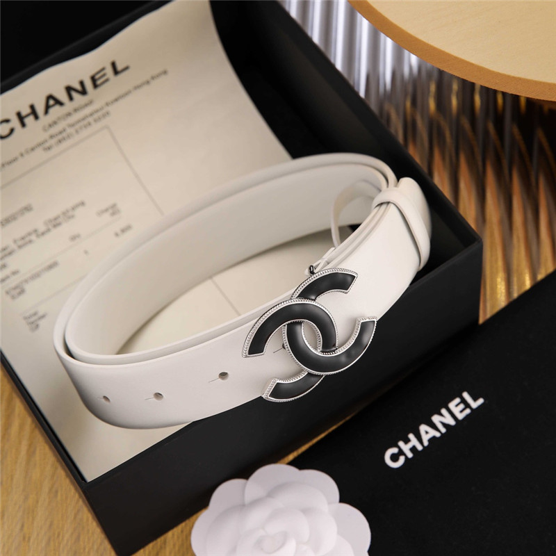 Ch**el white interlocking cc logo belt