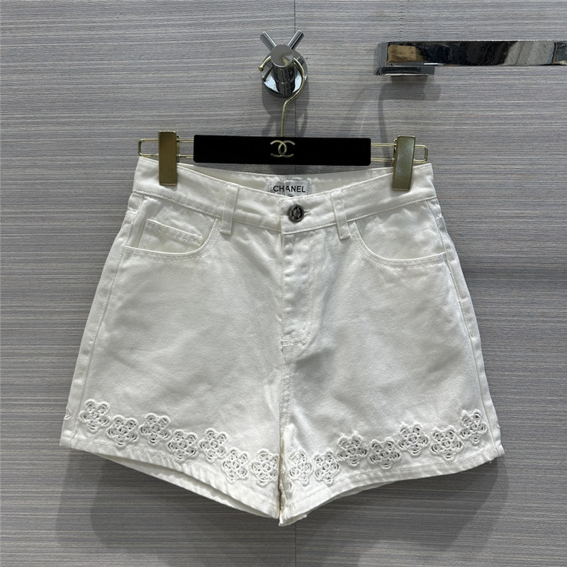 Ch**el hollow embroidered denim shorts replica clothing