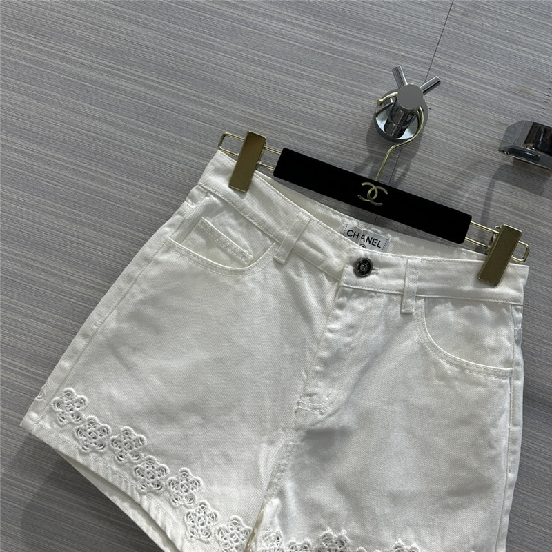 Ch**el hollow embroidered denim shorts replica clothing