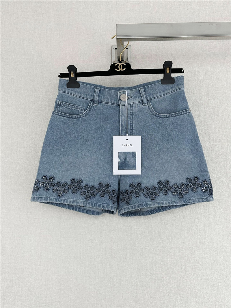 Ch**el embroidered denim shortscheap replica designer clothes