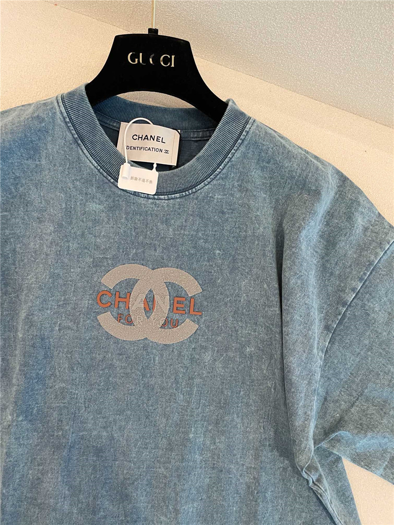 Ch**el distressed distressed short-sleeved replica clothing