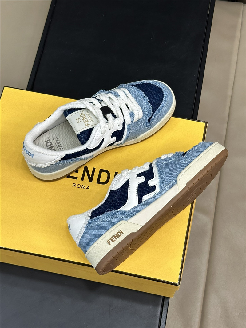 F**di denim blue match panelled leather sneakers