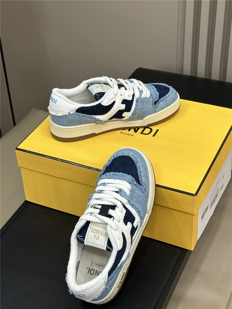F**di denim blue match panelled leather sneakers