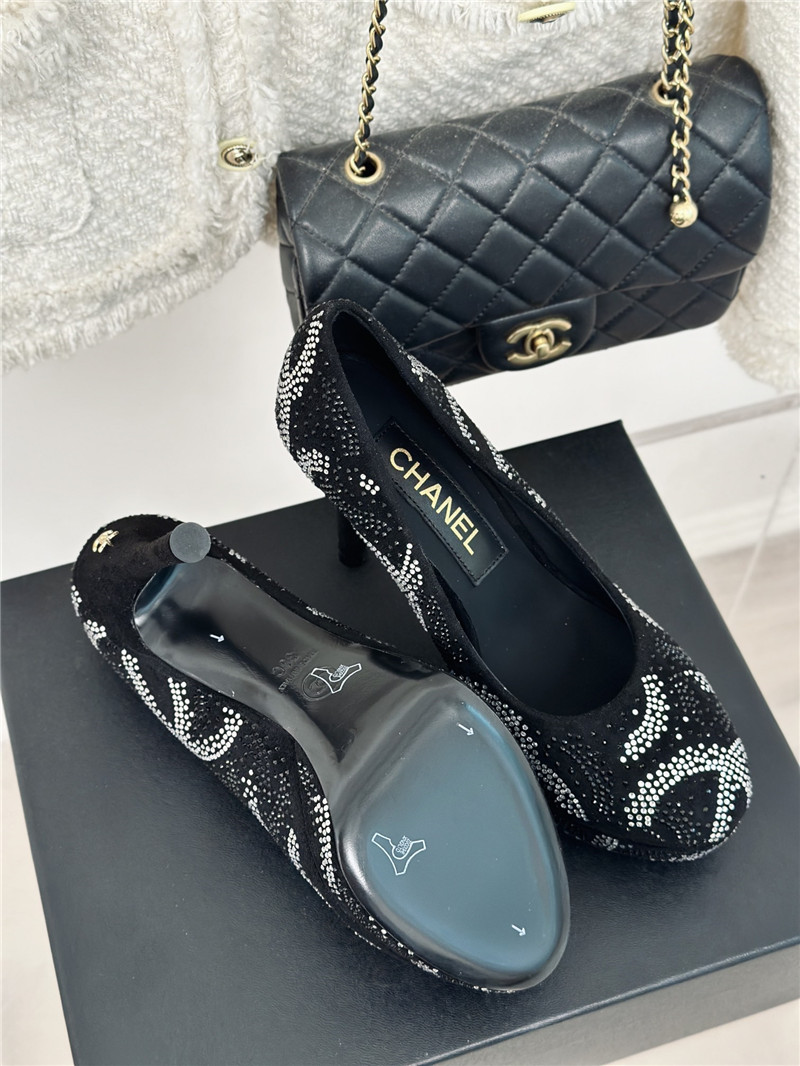 Ch**el double c rhinestone high heels replica shoes