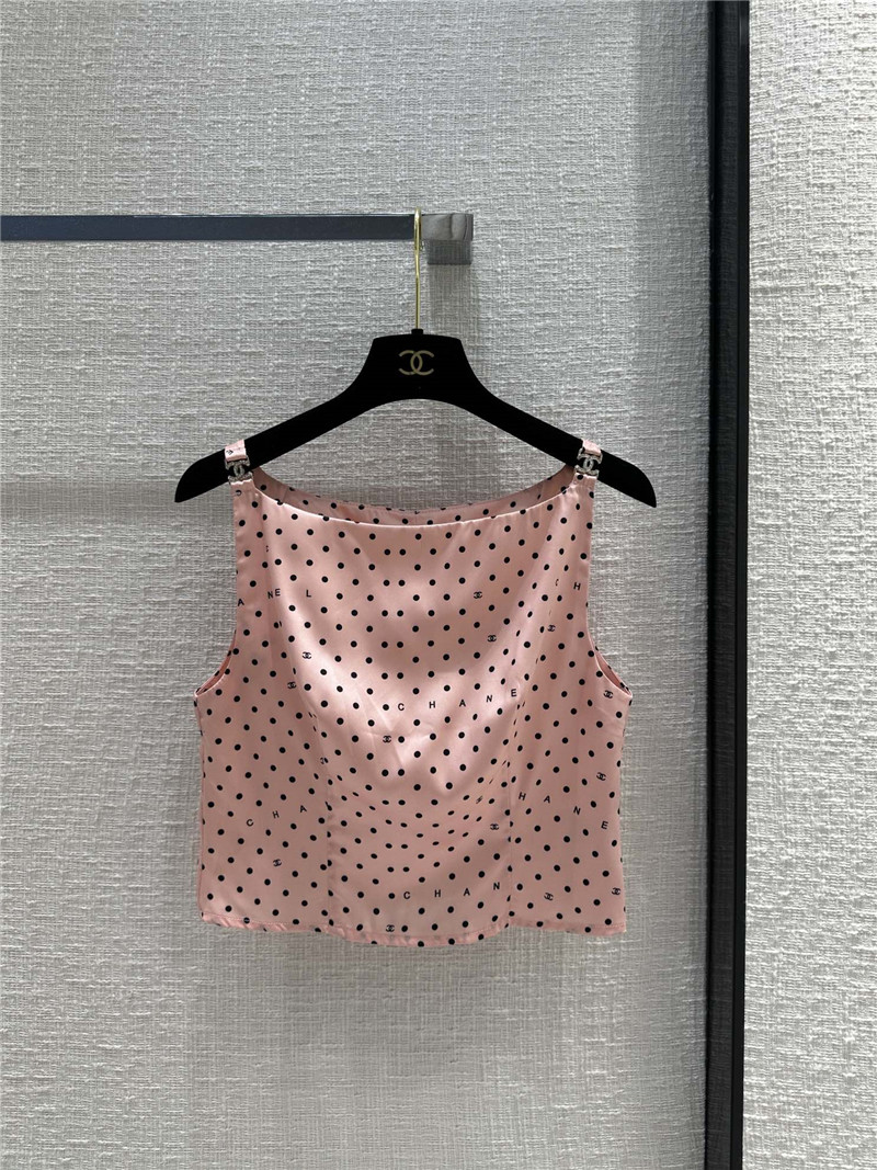 Ch**el pink polka dot logo print halter top replicas clothes