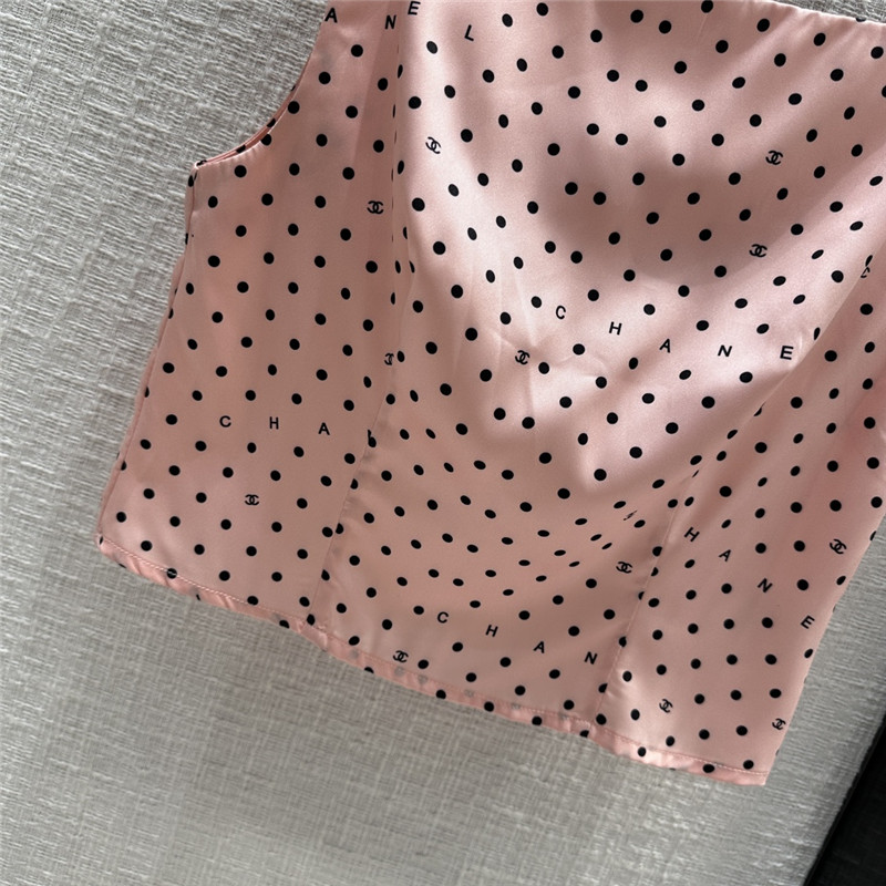Ch**el pink polka dot logo print halter top replicas clothes