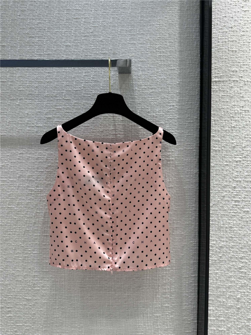 Ch**el pink polka dot logo print halter top replicas clothes