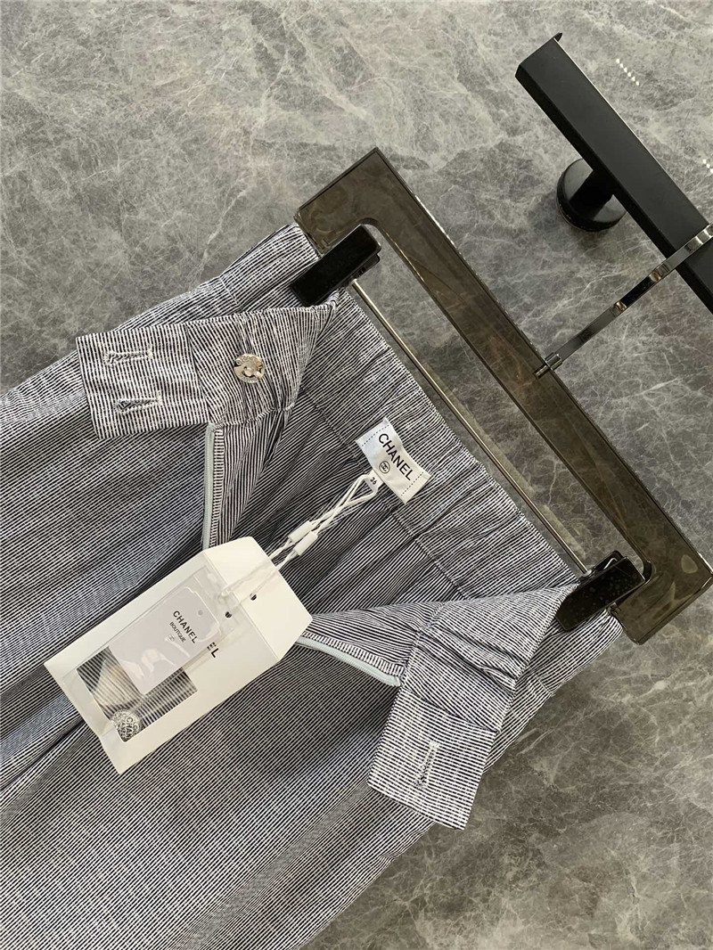 Ch**el elastic waist striped wide leg pants replica clothing