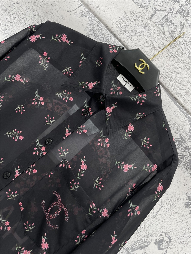 Ch**el full printed see-through shirt replica designer clothes