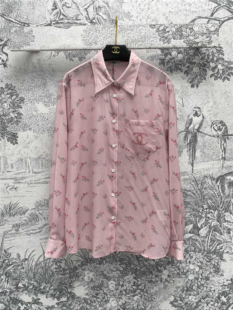 Ch**el full printed see-through shirt replica designer clothes
