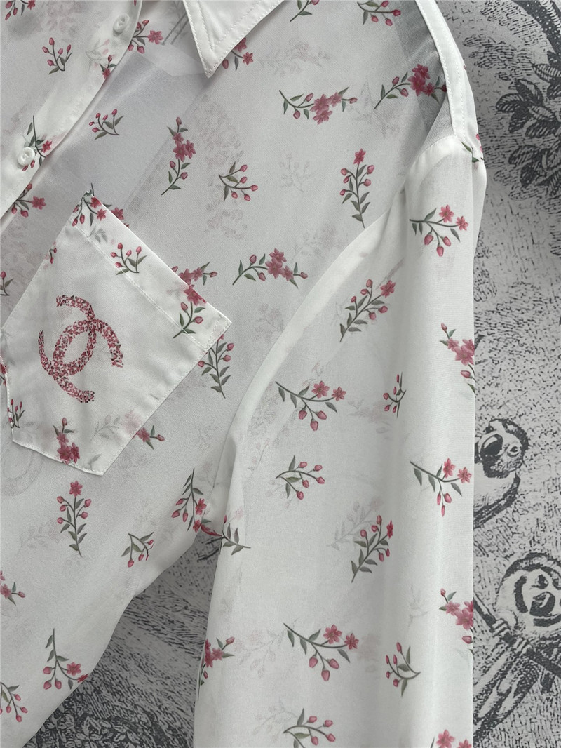 Ch**el full printed see-through shirt replica designer clothes