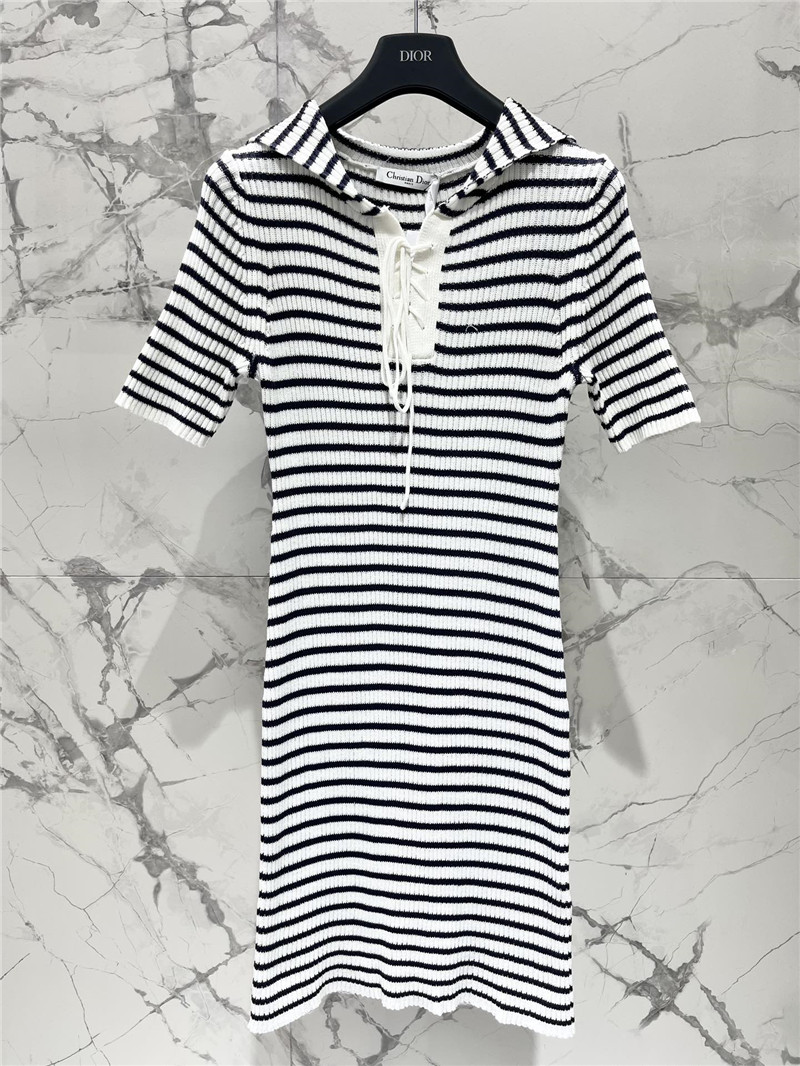 D10r navy neck short sleeve knitted dress replica clothes