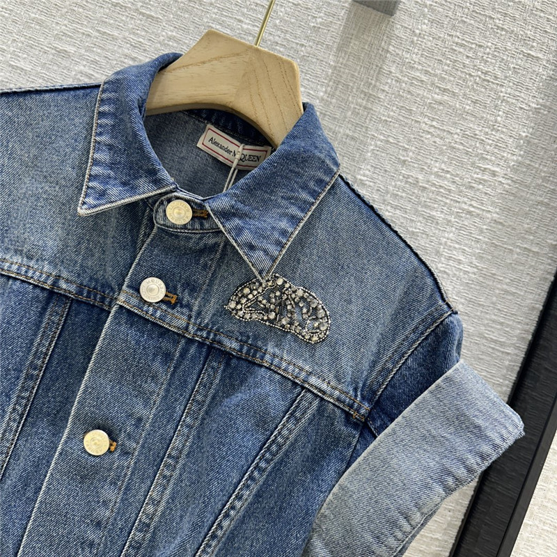 a1exa*der Mcqv*en roll sleeve denim dress replica clothing