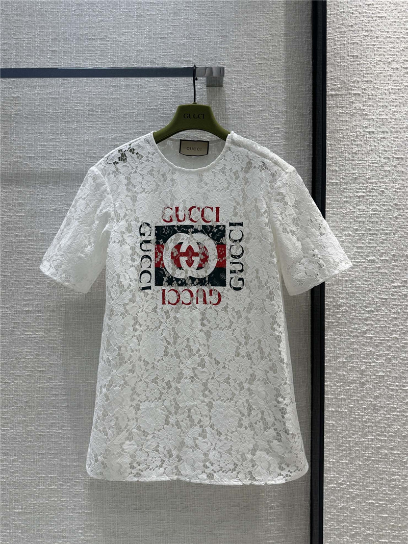 Gucci zippered round neck lace short sleeve top replica clothes