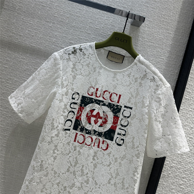 Gucci zippered round neck lace short sleeve top replica clothes