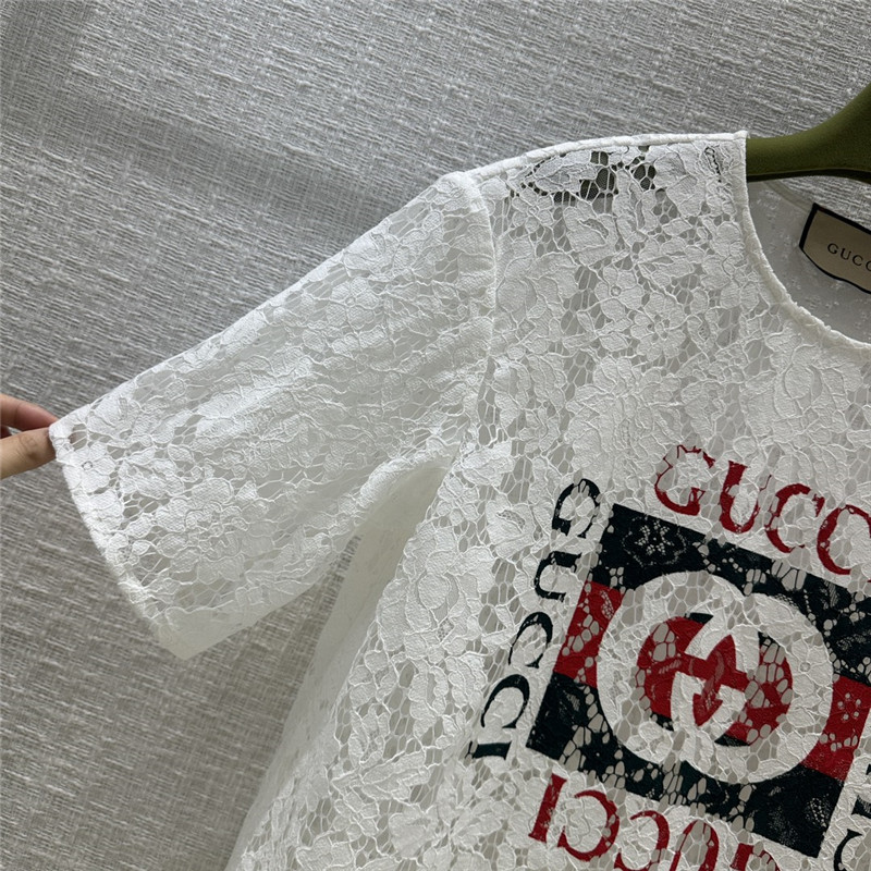 Gucci zippered round neck lace short sleeve top replica clothes