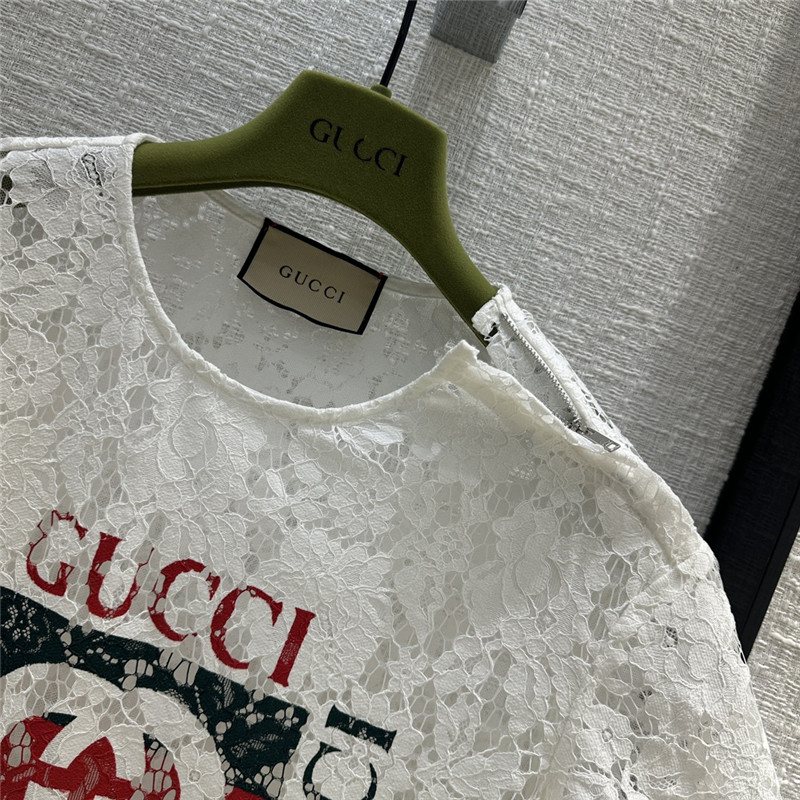 Gucci zippered round neck lace short sleeve top replica clothes