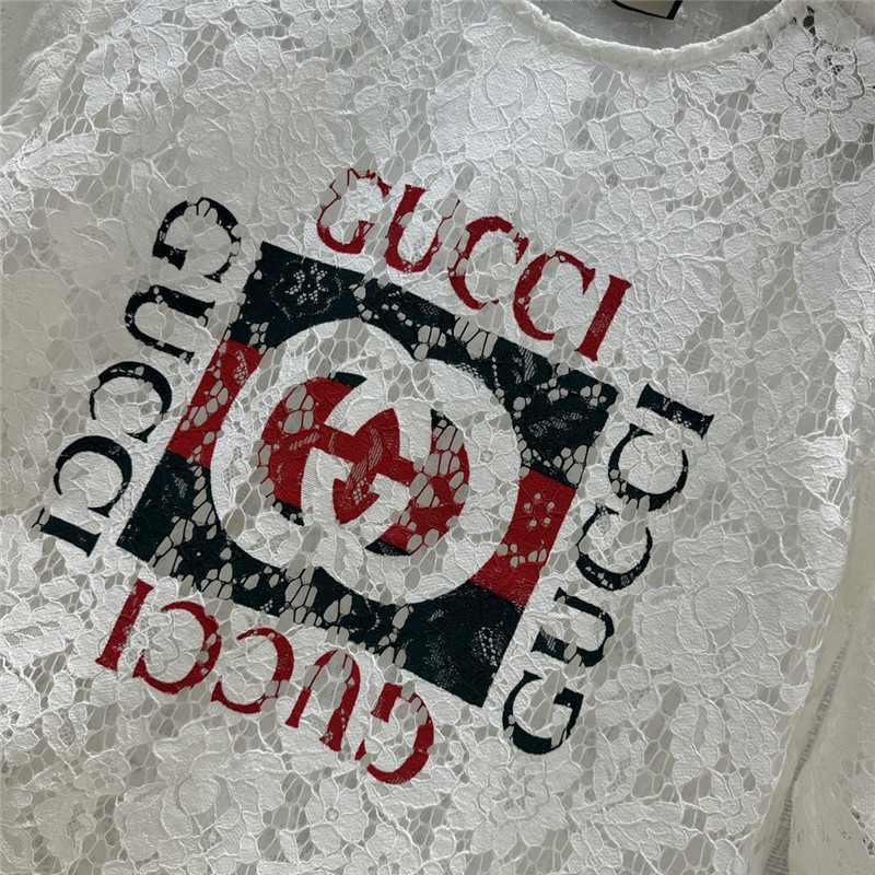 Gucci zippered round neck lace short sleeve top replica clothes