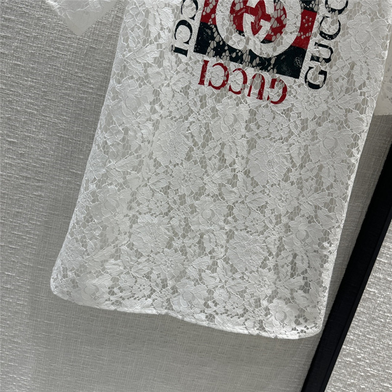 Gucci zippered round neck lace short sleeve top replica clothes