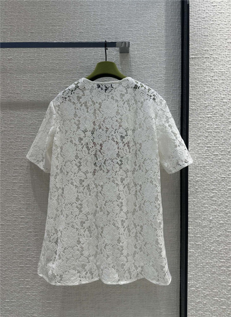 Gucci zippered round neck lace short sleeve top replica clothes