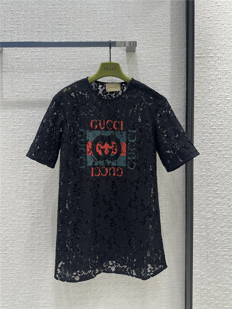 Gucci zippered round neck lace short sleeve top replica clothes