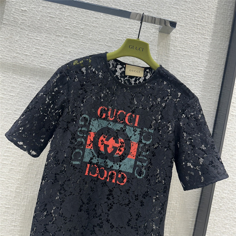 Gucci zippered round neck lace short sleeve top replica clothes
