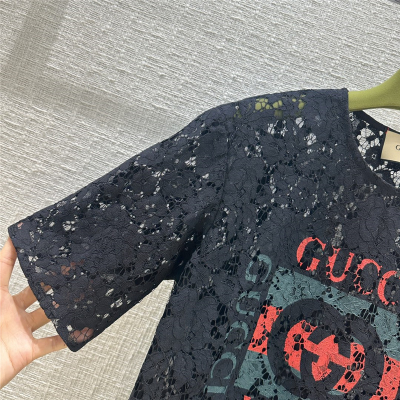 Gucci zippered round neck lace short sleeve top replica clothes