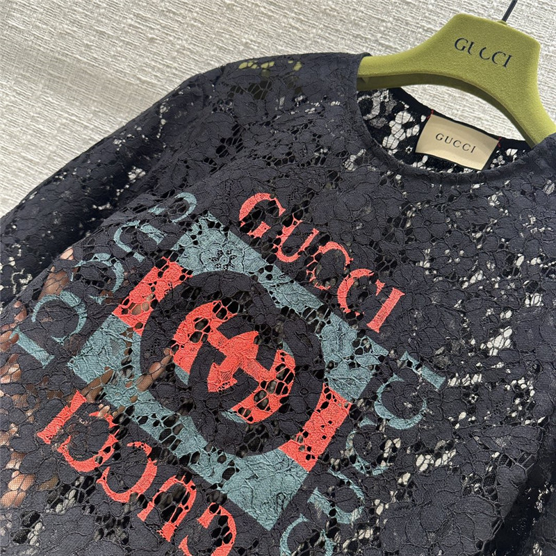 Gucci zippered round neck lace short sleeve top replica clothes