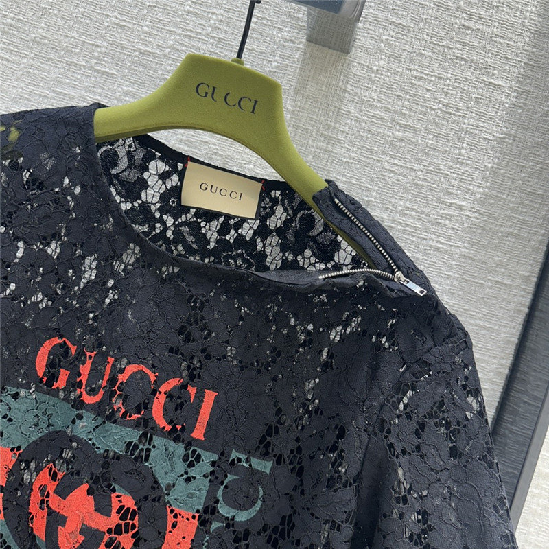 Gucci zippered round neck lace short sleeve top replica clothes