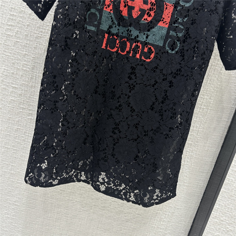 Gucci zippered round neck lace short sleeve top replica clothes