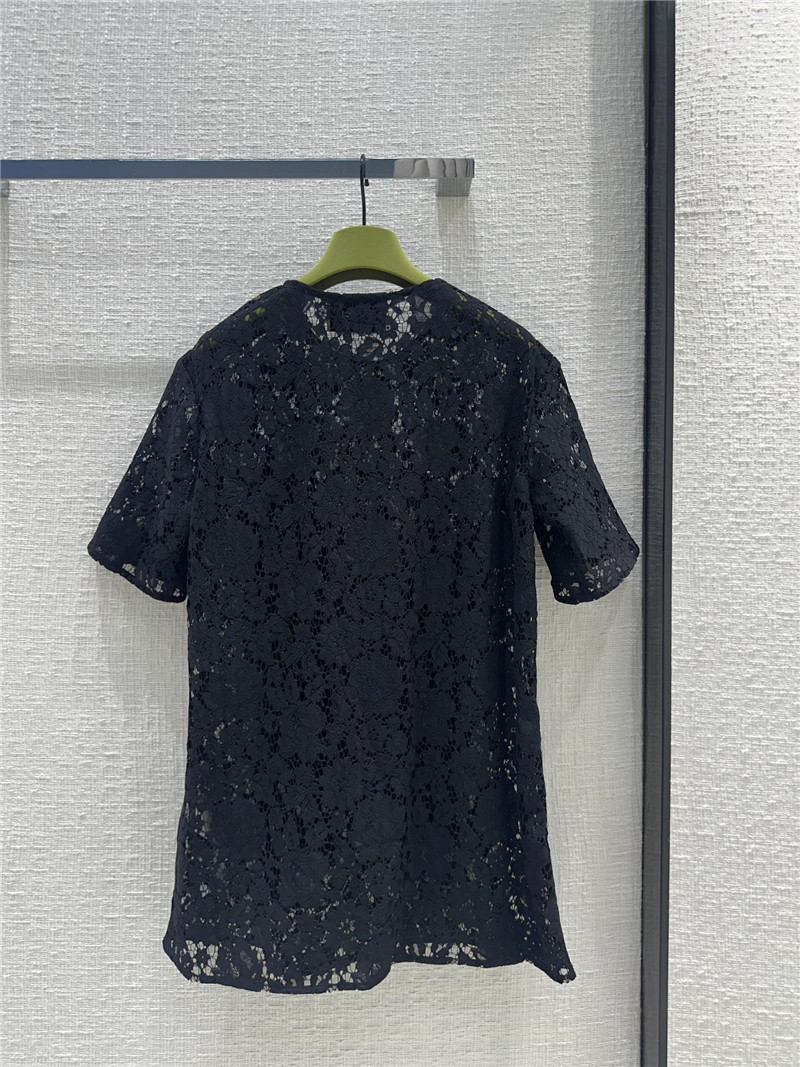 Gucci zippered round neck lace short sleeve top replica clothes