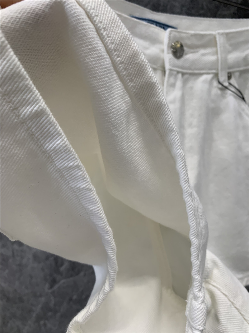 Pra*a triangle logo white denim shorts replica designer clothes