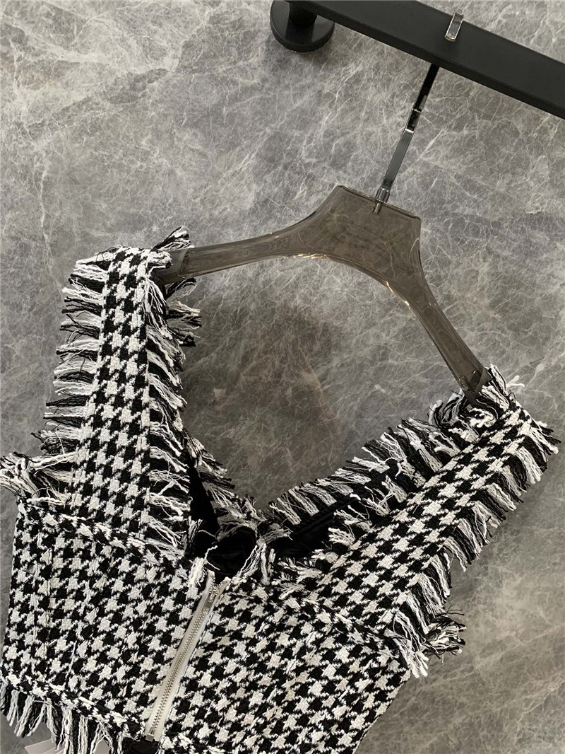 Balmain houndstooth tweed raw edge tunic replica clothes