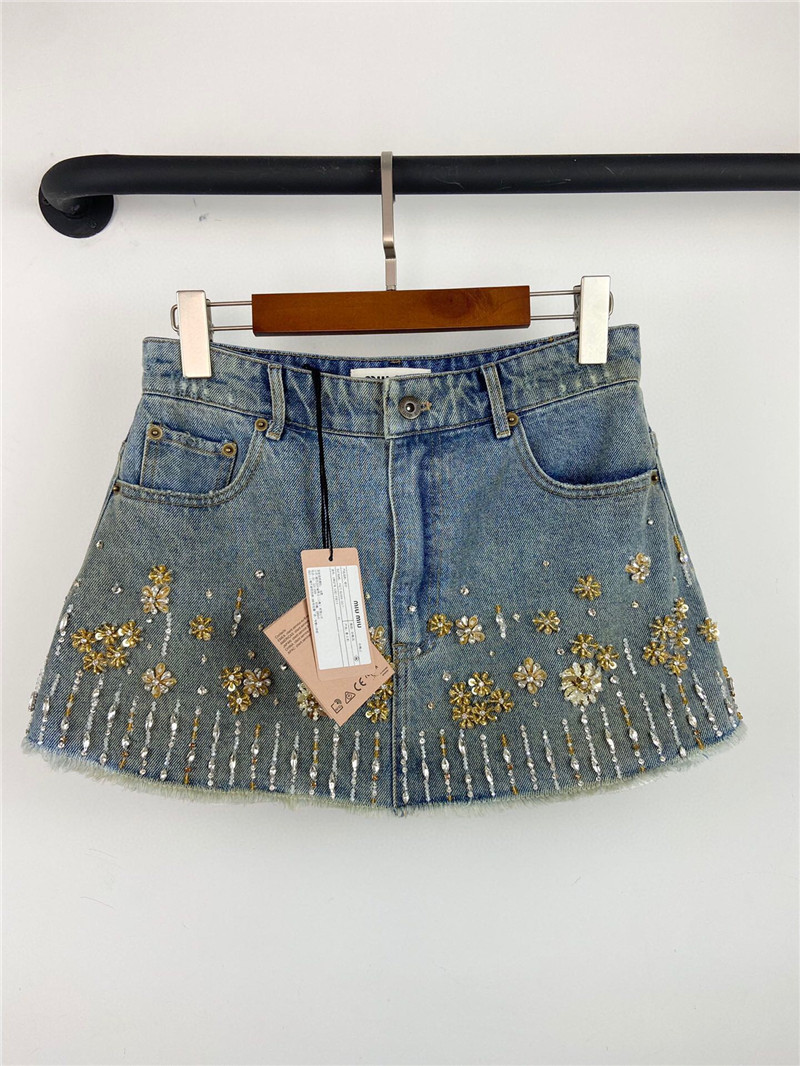M1um1u beaded mini denim skirt replicas clothes
