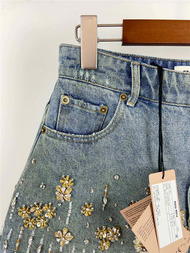 M1um1u beaded mini denim skirt replicas clothes