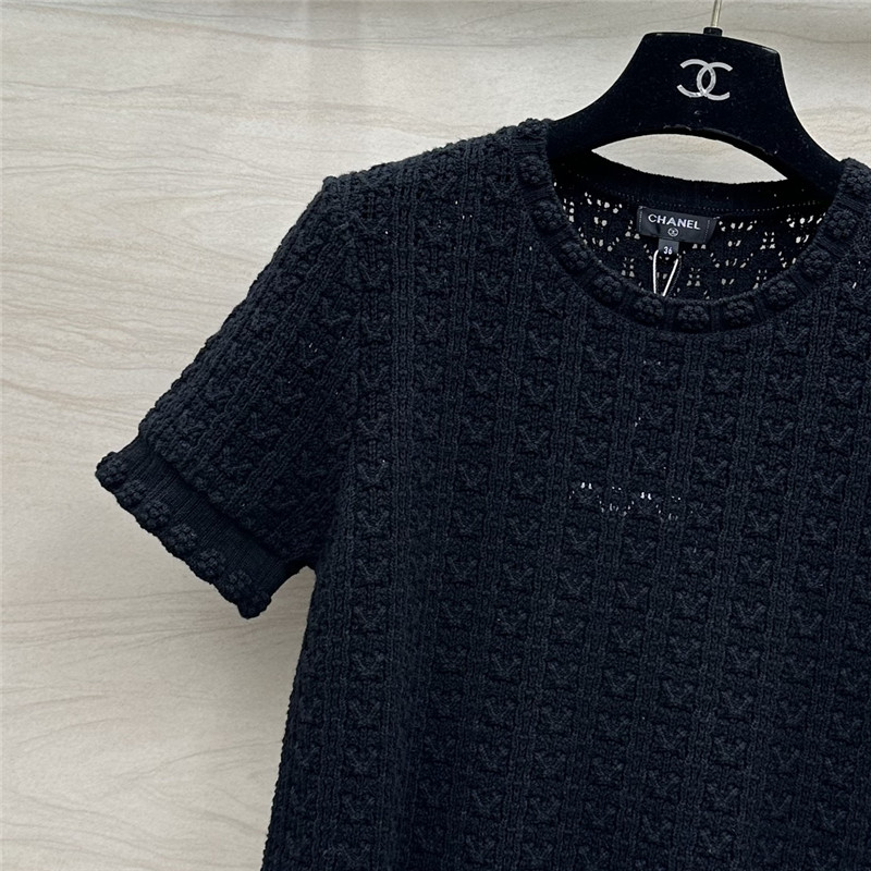 Ch**el hollow embossed braided short-sleeved top replica clothes