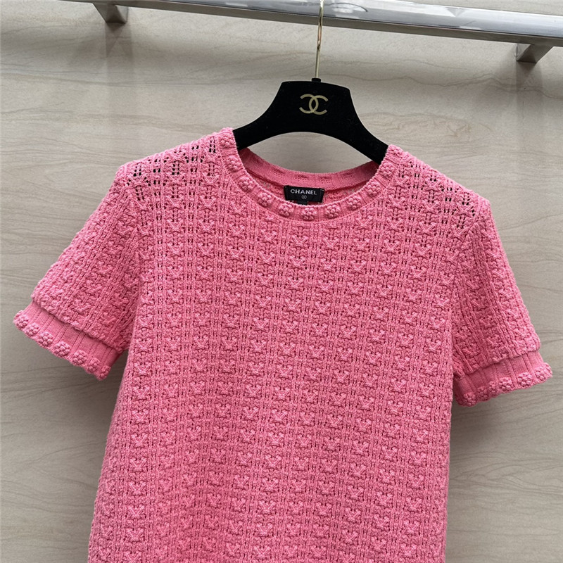 Ch**el hollow embossed braided short-sleeved top replica clothes