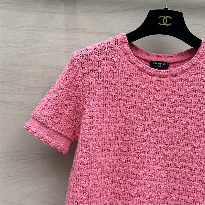 Ch**el hollow embossed braided short-sleeved top replica clothes