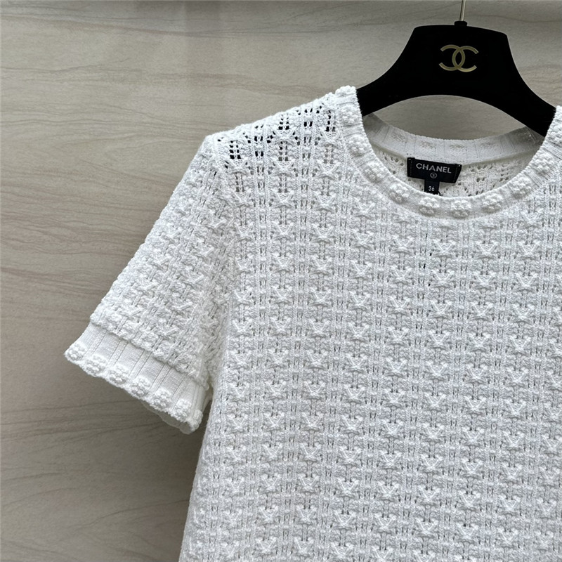 Ch**el hollow embossed braided short-sleeved top replica clothes