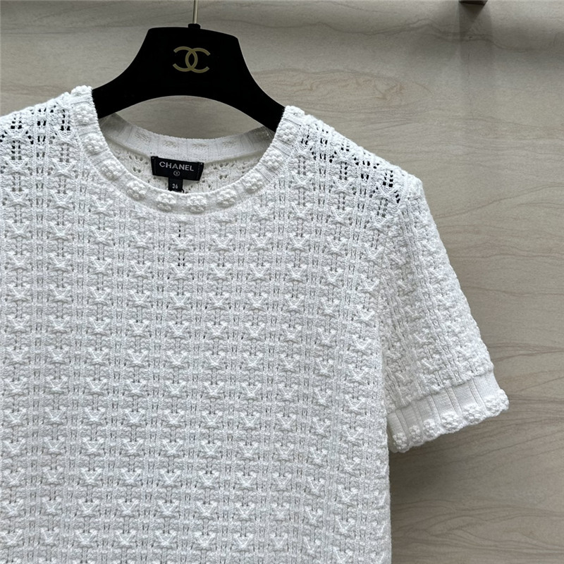 Ch**el hollow embossed braided short-sleeved top replica clothes