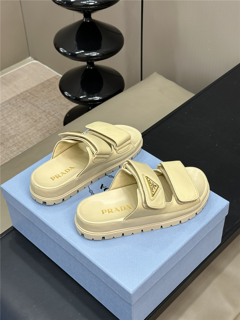 Pra*a double strap lambskin slippers replica designer shoes