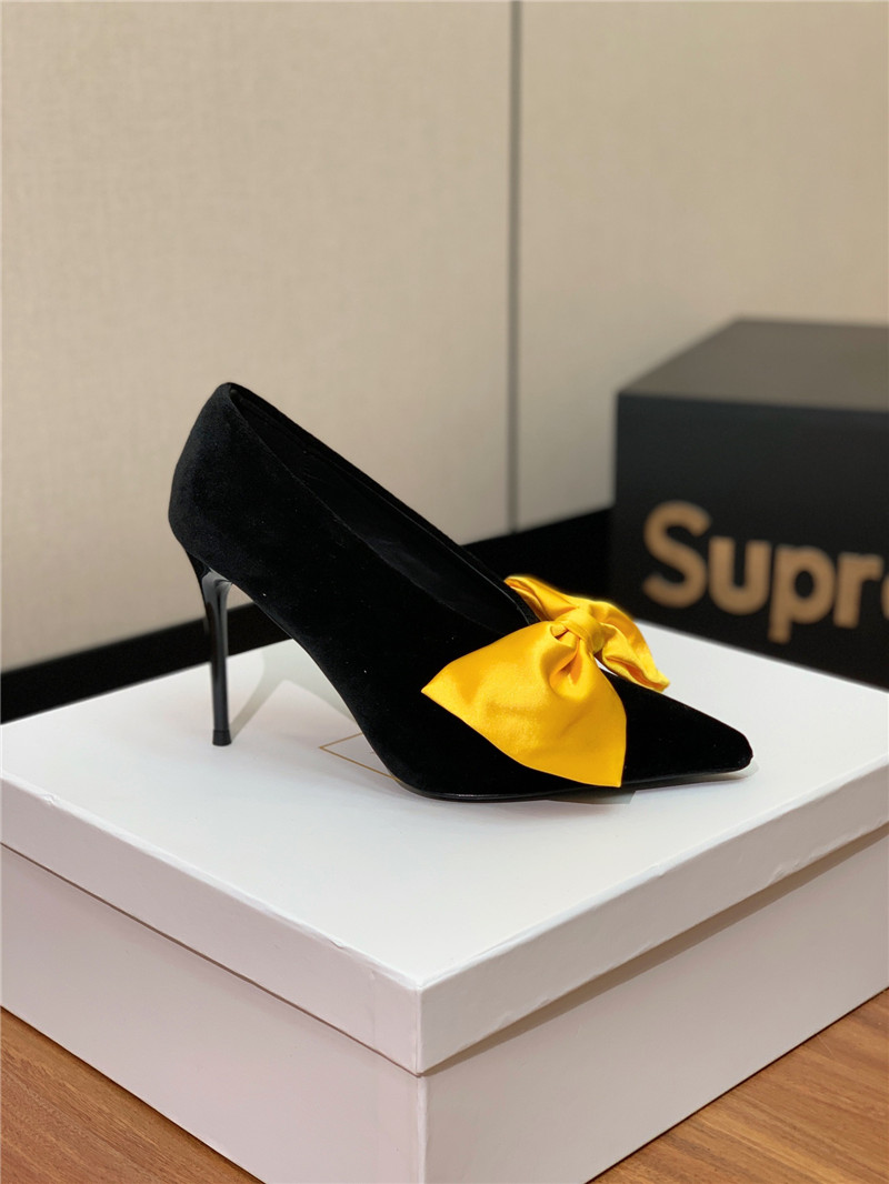 balmain bow velvet high-heeled shoes Marg*e1a replica shoes