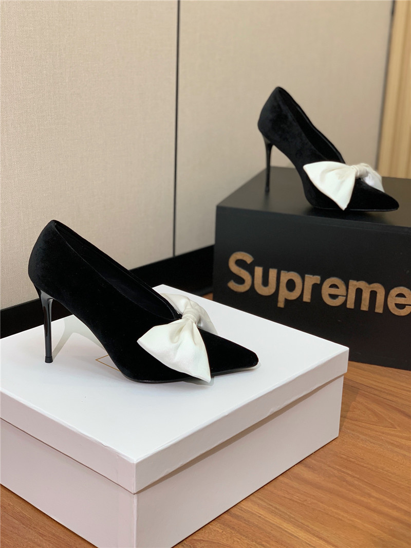 balmain bow velvet high-heeled shoes Marg*e1a replica shoes